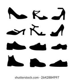 Man and woman footwear silhouettes. Black and white Vector Illustration