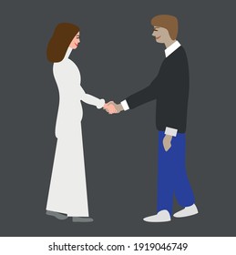 Man and woman found a compromise.The Topic fits   for both business cooperation and feminism.