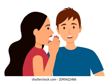 Man and woman friends gossip character in flat design on white background.