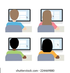 Man And Woman In Front Of Computer Back View Illustration