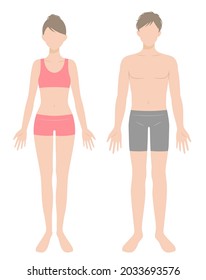 man and woman full body flat illustration in underwear. Beauty and healthy body care concept
