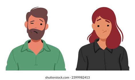 Man and Woman with Furrowed Brows And Downturned Lips Reveal A Deep Dissatisfaction, Eyes Reflecting Disappointment Etching Lines Of Displeasure On Expressive Faces of Male and Female Characters