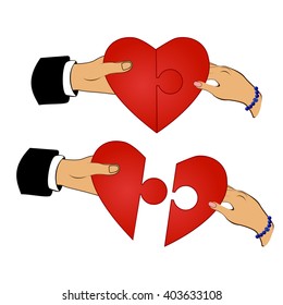 Man and woman gather puzzle in the form of heart