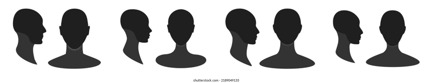 Man, woman and gender neutral profile avatar silhouette. Front and side view of an anonymous person face