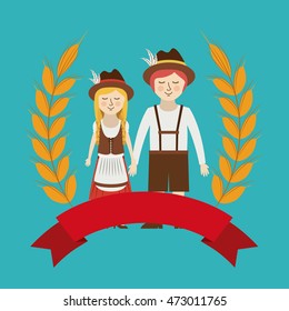 man woman german germany cartoon avatar cloth traditional oktoberfest icon. Colorful and Flat design. Vector illustration