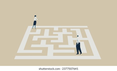 A man and a woman get lost in a maze.