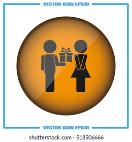 man and woman, gift box icon vector illustration eps10. Isolated badge for website or app - stock infographics