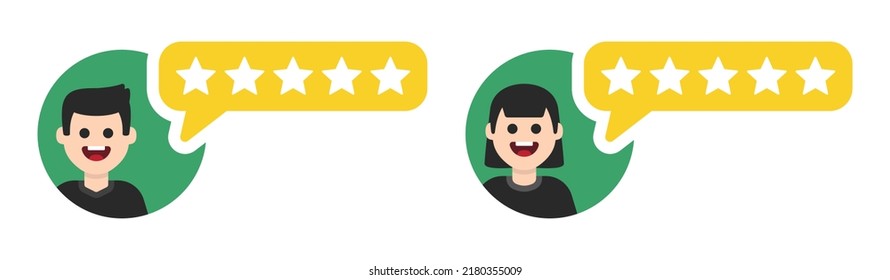 Man and woman giving excellent review, cartoon character vector in flat design. Customer experience concept.