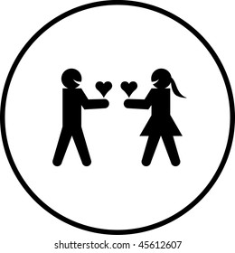 man and woman giving their hearts in love symbol