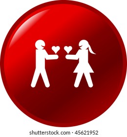 man and woman giving their hearts in love button