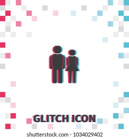 Man and Woman  glitch effect vector Icon.