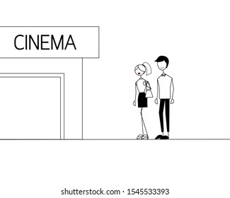 Man and  woman going to watch a movie at cinema theater.