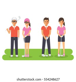 Man and woman golf sport athletes. Flat design people characters.