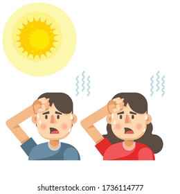 Man and woman got sunburn in very hot summer days, man and woman exhausted and sunburn vector illustration 