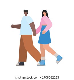 man and woman grabbing hands over a white background vector illustration design