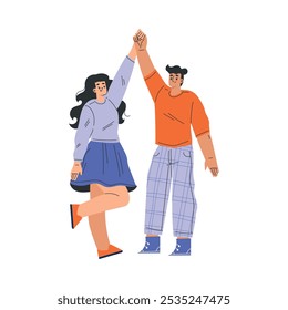 Man and Woman Greeting Gesture Give High Five Feel Positive Emotion Vector Illustration