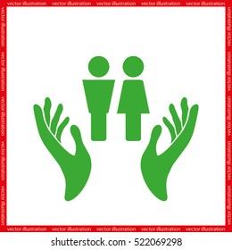Man and Woman, hands icon vector illustration eps10. Isolated badge for website or app - stock infographics