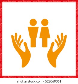 Man and Woman, hands icon vector illustration eps10. Isolated badge for website or app - stock infographics