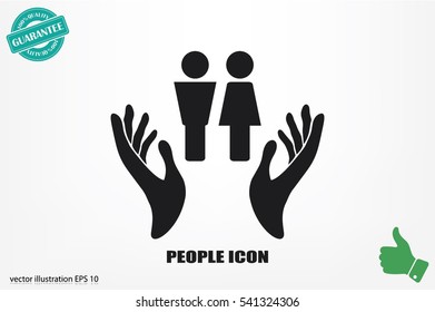 Man and Woman, hands icon vector illustration eps10. Isolated badge for website or app - stock infographics.