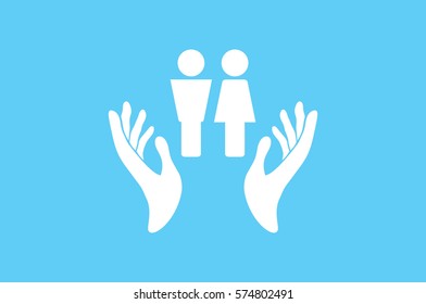 Man and Woman, hands icon vector illustration eps10. Isolated badge for website or app - stock infographics.