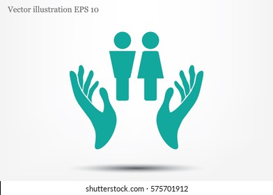 Man and Woman, hands icon vector illustration eps10. Isolated badge for website or app - stock infographics.