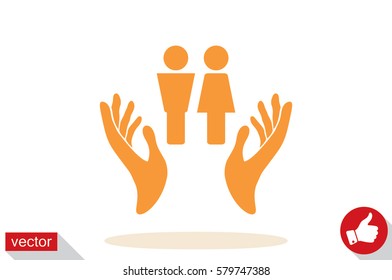 Man and Woman, hands icon vector illustration eps10. Isolated badge for website or app - stock infographics.