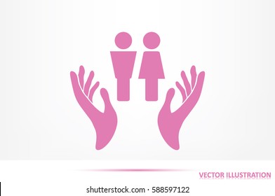 Man and Woman, hands icon vector illustration eps10. Isolated badge for website or app - stock infographics