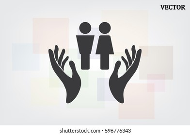 Man and Woman, hands icon vector illustration eps10. Isolated badge for website or app - stock infographics