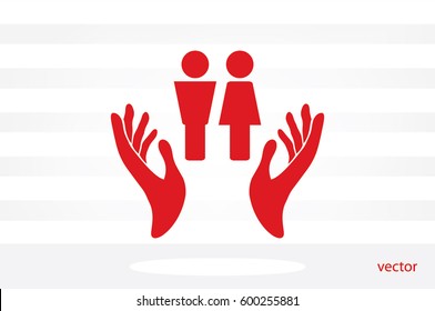 Man and Woman, hands icon vector illustration eps10. Isolated badge for website or app - stock infographics