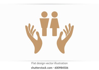 Man and Woman, hands icon vector illustration eps10. Isolated badge for website or app - stock infographics