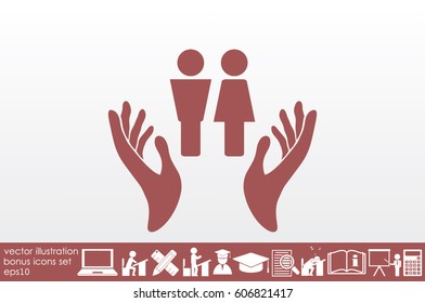 Man and Woman, hands icon vector illustration eps10. Isolated badge for website or app - stock infographics