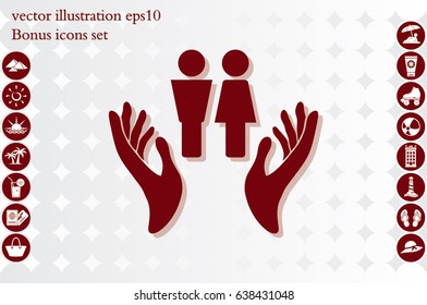 Man and Woman, hands icon vector illustration eps10. Isolated badge for website or app - stock infographics