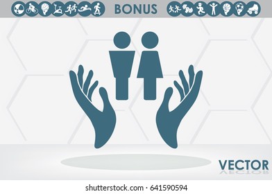 Man and Woman, hands icon vector illustration eps10. Isolated badge for website or app - stock infographics