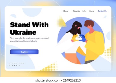 man woman hands making heart gesture pray for Ukraine peace save Ukraine from russia stop war concept