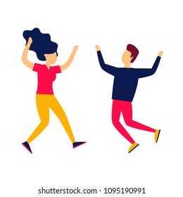 Man and woman are happy and jumping.  Flat style vector illustration.