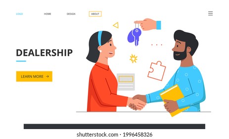 The man and woman have reached an agreement. Handshake concept. Licensing contract, bill of sale, dealership, intellectual property agreement, authorized dealer. Simple style flat vector illustration