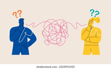 Man and woman have troubles with understanding each other. Problems in communication concept. Colorful vector illustration