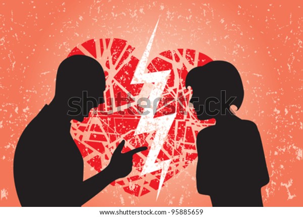 Man and woman having break up. Image showing\
broken heart on a grunge\
background.