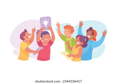 Man and Woman Having Bright Idea and Finding Smart Solution Cheering Vector Illustration