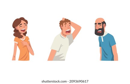 Man and Woman Having Different Facial Expression and Feeling Vector Set