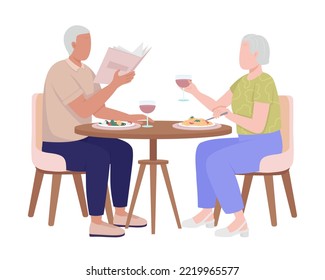 Man and woman having dinner semi flat color vector characters. Editable figures. Full body people on white. Restaurant brunch simple cartoon style illustration for web graphic design and animation