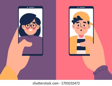 Man woman having video call vector illustration