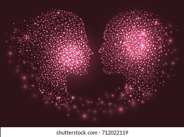 Man and woman head. Abstract couple face silhouette with circles. Vector illustration