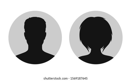 Man and woman head icon silhouette. Male and female avatar profile, face silhouette sign – vector for stock