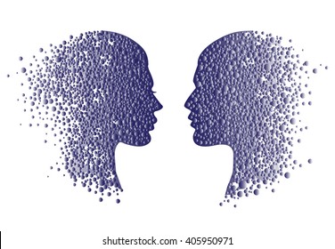 Man and woman head icons. Psychology concept illustration, vector art, logo design. Abstract couple face  with gradient circles