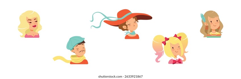 Man and Woman Head and Profile Portrait Vector Set