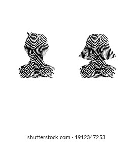 Man and woman head silhouette with grunge finger print isolated on white background