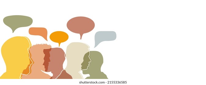 Man and woman head silhouettes with colorful speech bubbles