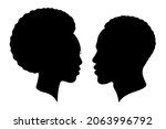 Man and woman heads silhouettes. Male and female profiles isolated on white background. Human heads symbols. Vector illustration