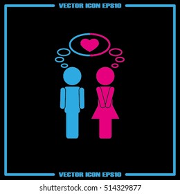 man and woman, heart and a bubble icon vector illustration eps10. Isolated badge  for website or app - stock graphics